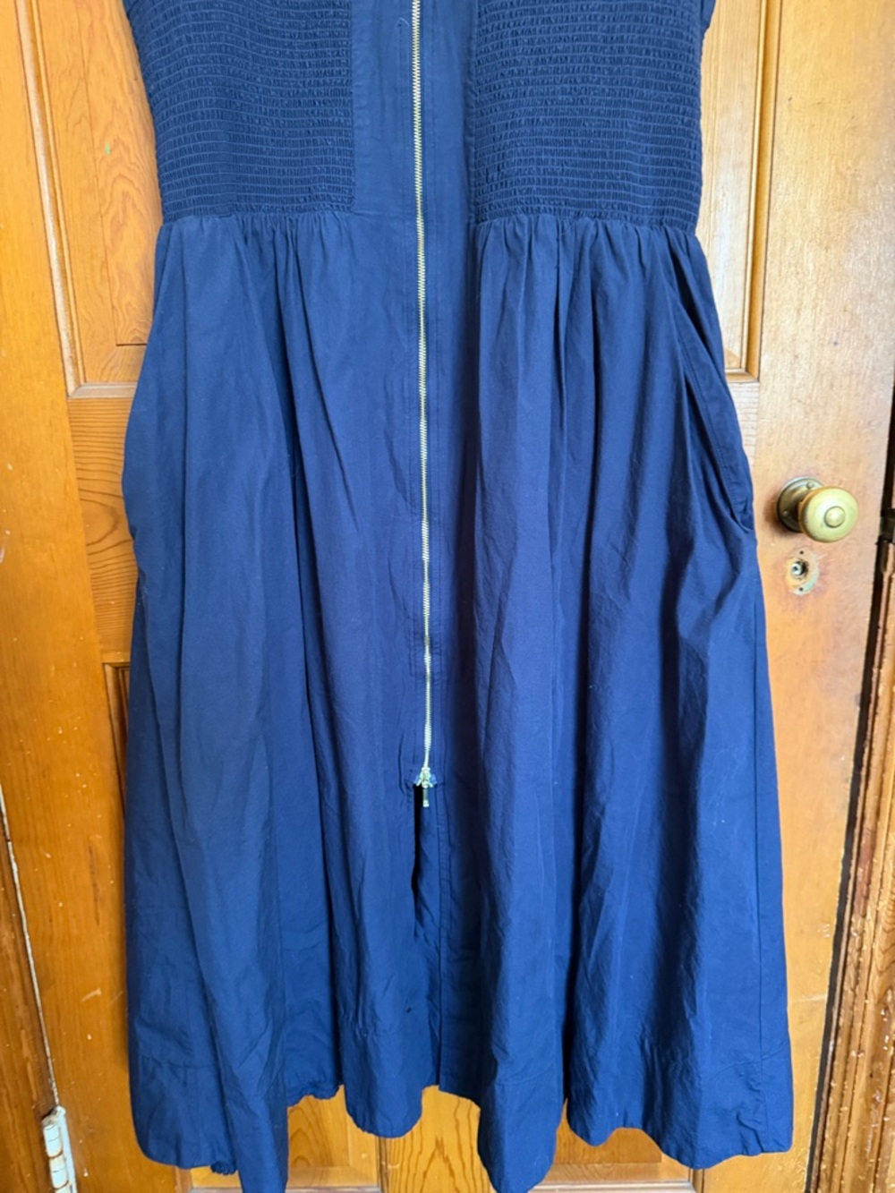 Anthropologie Tommie Cap Sleeve Smocked Front Shirt Dress in Navy Blue Size XL - Picture 4 of 7